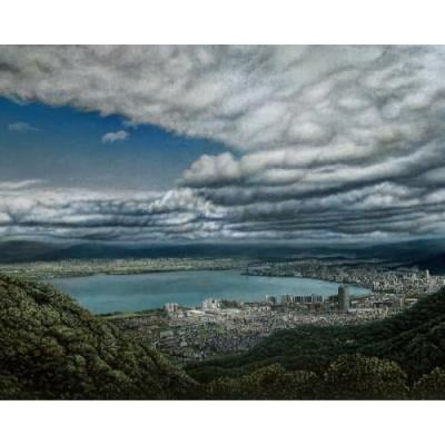 束の間の風景　比叡山より琵琶湖を臨む　50F　油彩・テンペラ混合